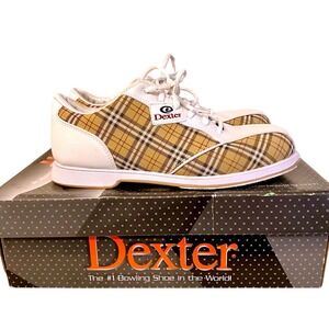 Dexter Famous Plaid Bowling Shoes Womens 10 Mens 8 Slide Rite Tan White w/ Box